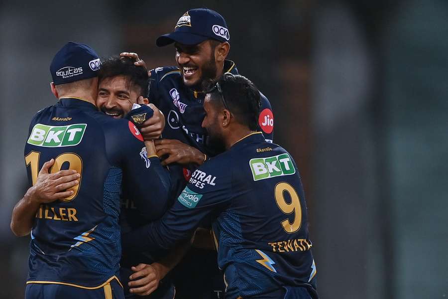 Gujarat Titans celebrate their unlikely win over Lucknow Super Giants