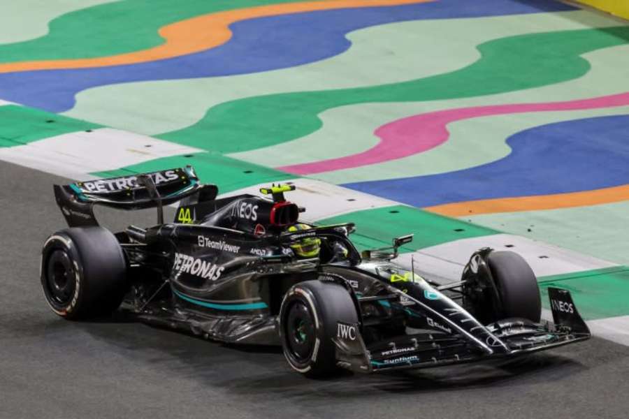 Mercedes' British driver Lewis Hamilton competes during the Saudi Arabian Grand Prix