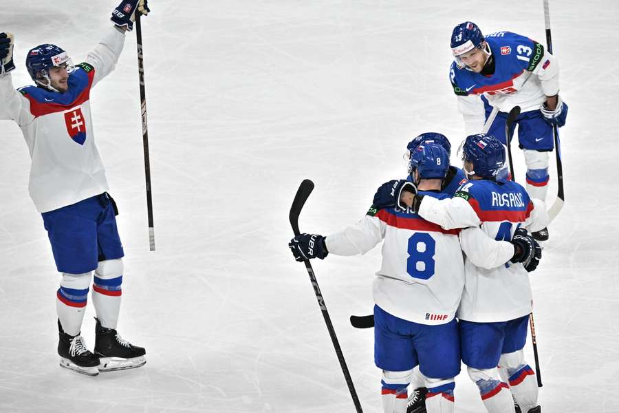 Radosť Slovákov z gólu na svetovom šampionáte.