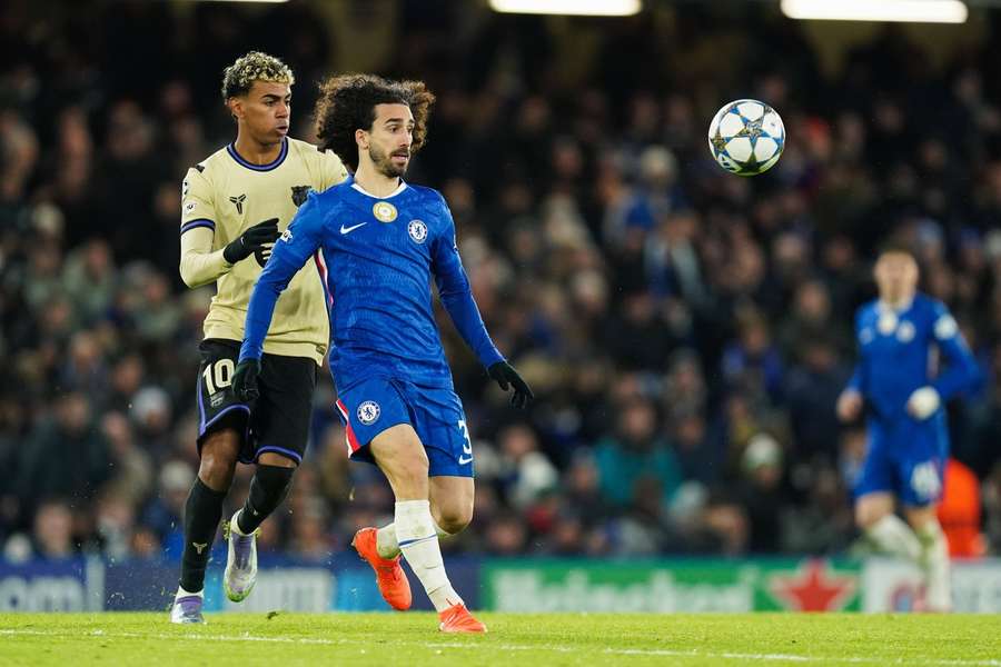 Chelsea's Marc Cucurella under pressure from Barcelona's Lamine Yamal Chelsea's Marc Cucurella under pressure from Barcelona's Lamine Yamal