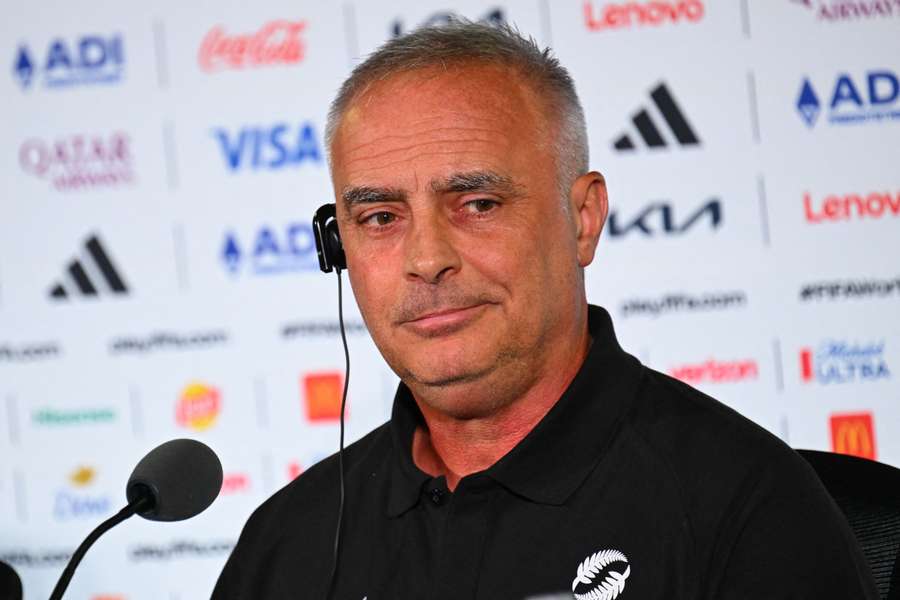 New Zealand head coach Darren Bazeley speaks to reporters in Inglewood, California.