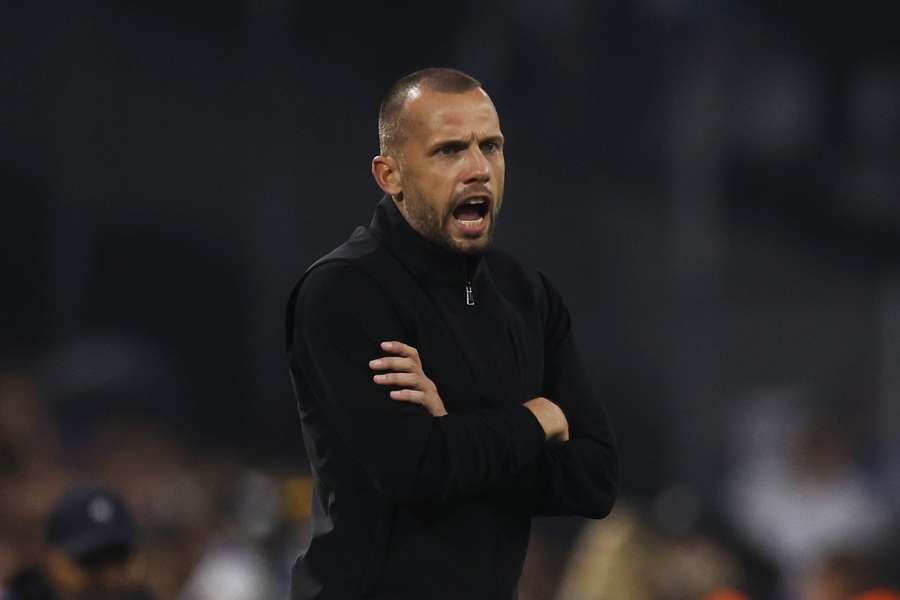 Ajax manager John Heitinga during the Champions League game against Olympique Marseille