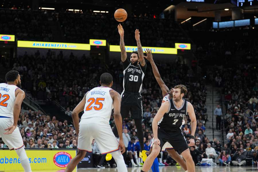 Julian Champagnie scored often for the San Antonio Spurs in their win in the NBA on New Year's Eve. Julian Champagnie scored often for the San Antonio Spurs in their win in the NBA on New Year's Eve.