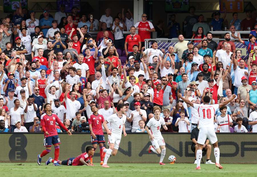 England's Declan Rice celebrates scoring their first goal