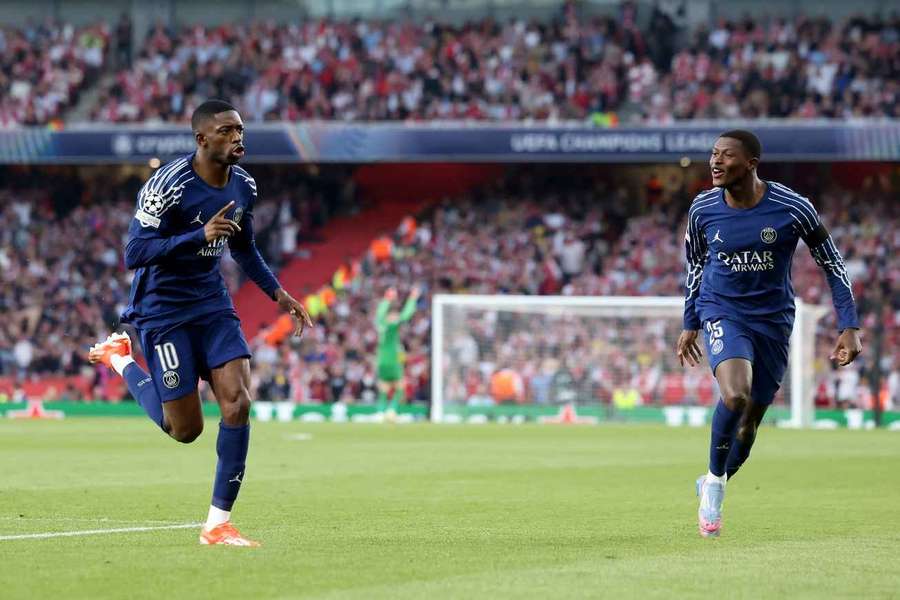 Ousmane Dembélé célébrant son but face à Arsenal, le 29 avril 2025.