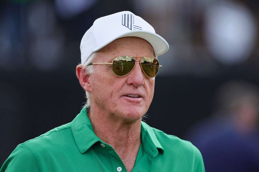 LIV Golf CEO and commissioner Greg Norman looks on during the first round of the LIV Golf Miami golf tournament