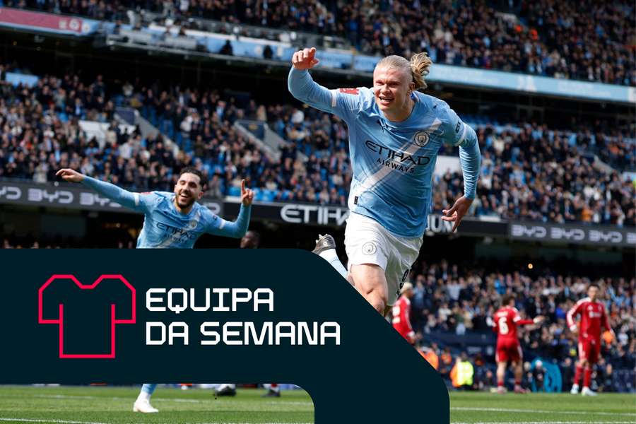 Haaland comemora o seu primeiro golo contra o Liverpool