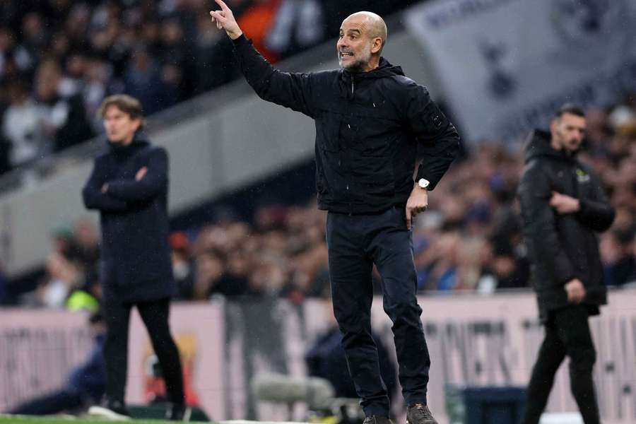 Manchester City manager Pep Guardiola reacts 
