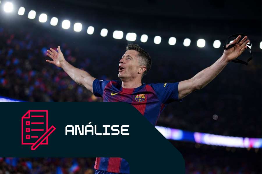 Robert Lewandowski, do Barcelona, celebra um golo contra o Newcastle Robert Lewandowski, do Barcelona, celebra um golo contra o Newcastle