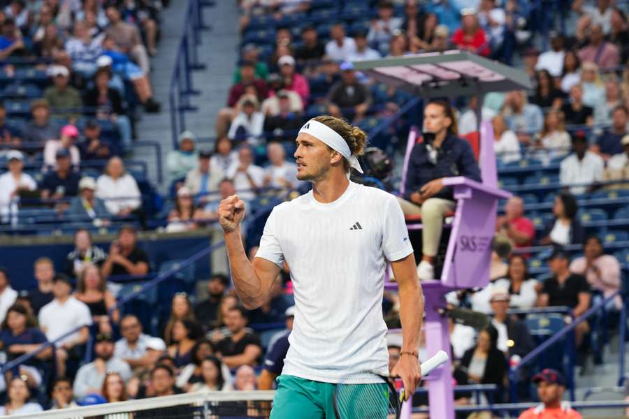 Zverev celebrates after winning a point against Cerundolo Zverev celebrates after winning a point against Cerundolo