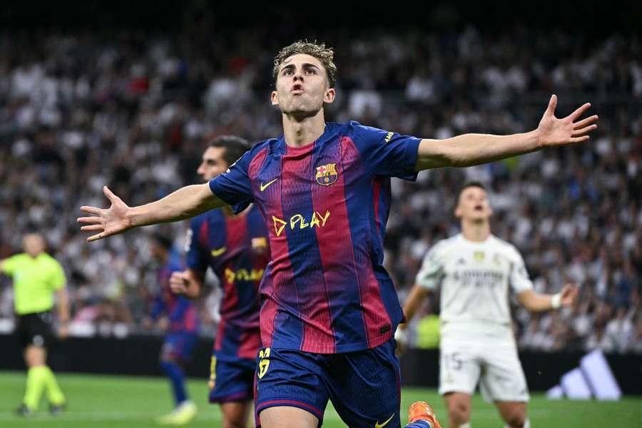 Fermín celebra su gol en el Bernabéu Fermín celebra su gol en el Bernabéu