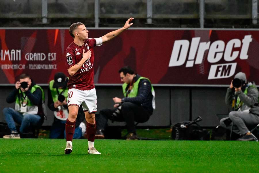 Gauthier Hein celebrates his goal for Metz Gauthier Hein celebrates his goal for Metz