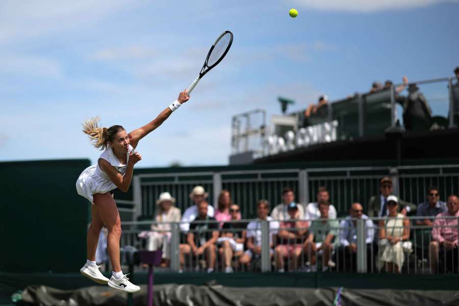 Maja Chwalinska in action during her first-round match against Thailand's Mananchaya Sawangkaew