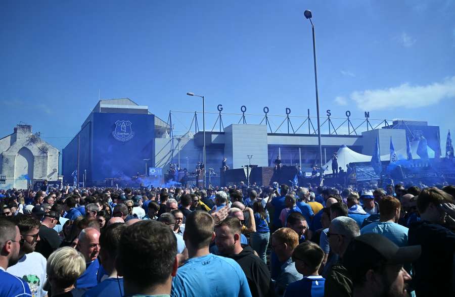 The crowd grows outside Goodison Park