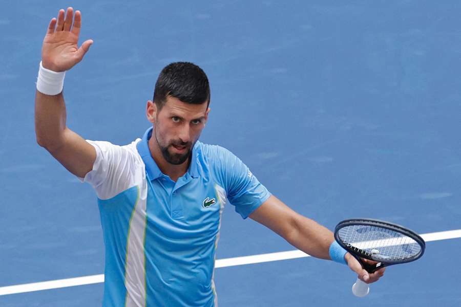 Serbia's Novak Djokovic reacts after defeating USA's Taylor Fritz 