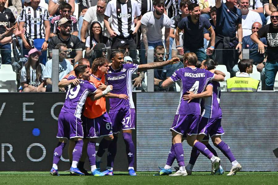 Fiorentina's Cher Ndour celebrates his opener against Juventus