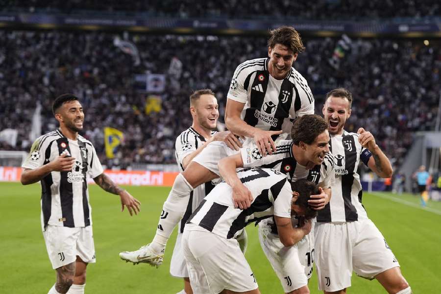 Kenan Yildiz celebrates after scoring the opening goal