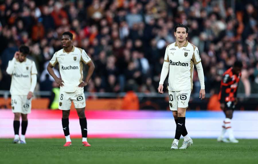 Lens' Florian Thauvin looks dejected after the loss to Lorient
