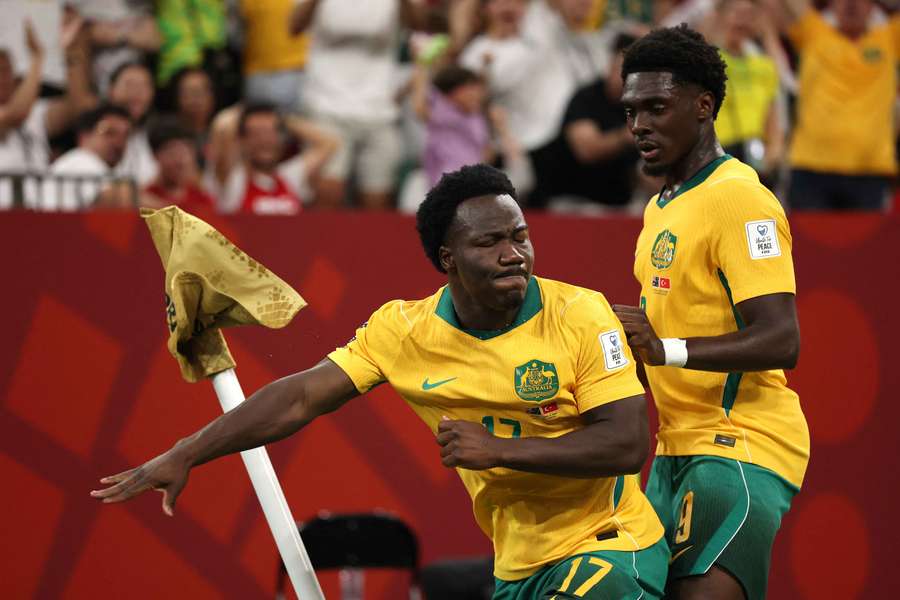 Nestory Irankunda celebrates his historic World Cup goal against Turkey.