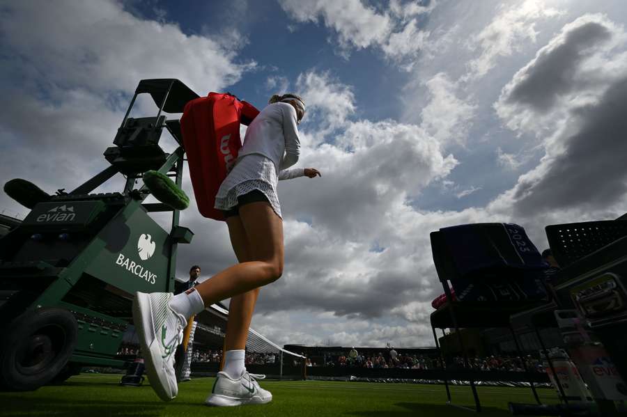 Belarus' Victoria Azarenka arrives at the court to play against China's Yuan Yue