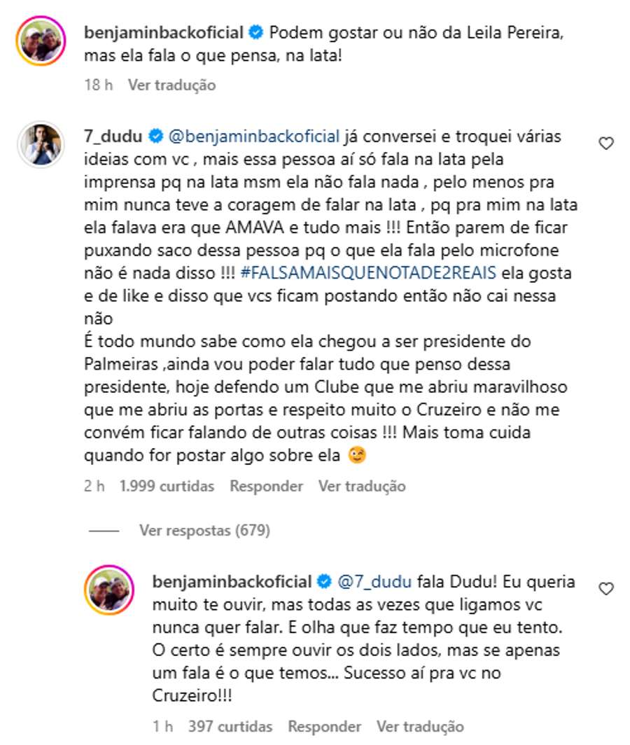O texto de Dudu contra Leila Pereira