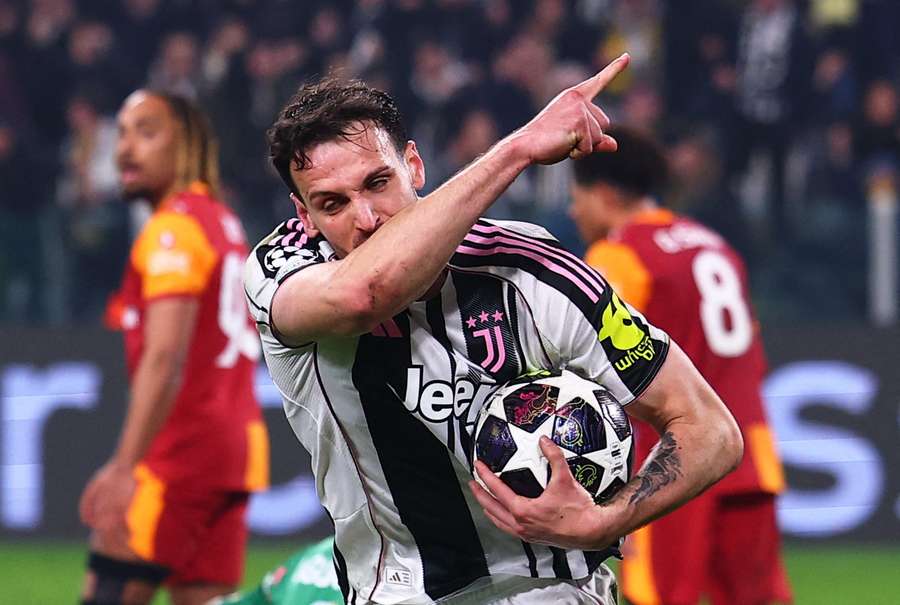 Juventus' Federico Gatti celebrates scoring their second goal
