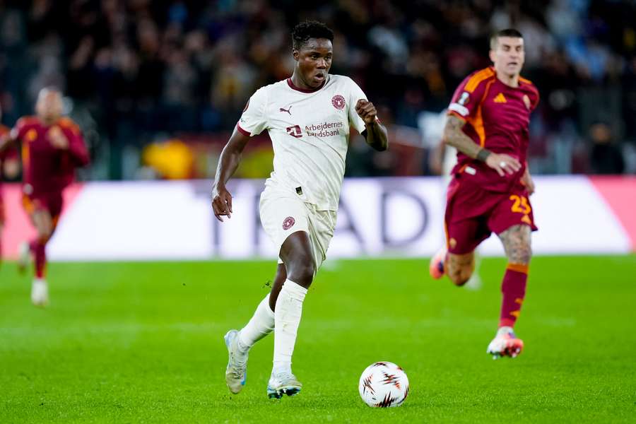 Franculino in action for FC Midtjylland against AS Roma in the Europa League