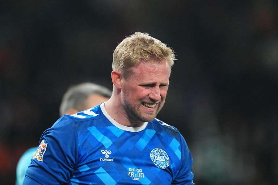 Kasper Schmeichel in pain during the Nations League clash against Portugal