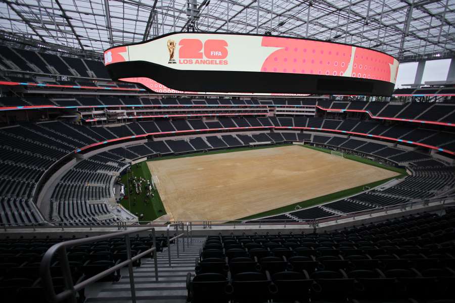 Vista geral do interior do Estádio SoFi a 30 dias do início do Mundial-2026
