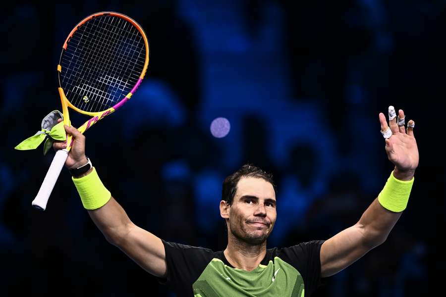 Rafael Nadal salutes the Turin crowd after beating Casper Ruud