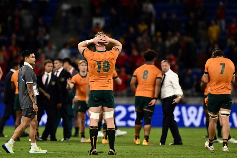 Australia's lock Matt Philip looks on after their loss