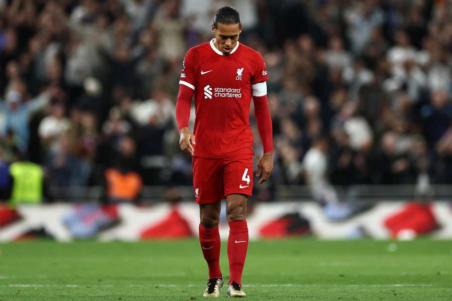 Liverpool's Dutch defender Virgil van Dijk reacts at the end of the English Premier League football match between Tottenham Hotspur and Liverpool