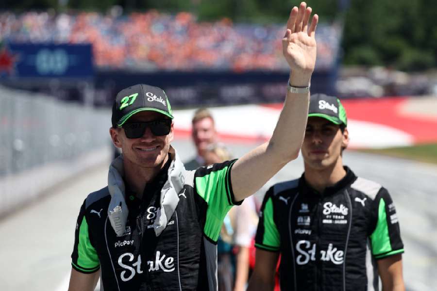 Sauber's Nico Hulkenberg and Sauber's Gabriel Bortoleto ahead of the race