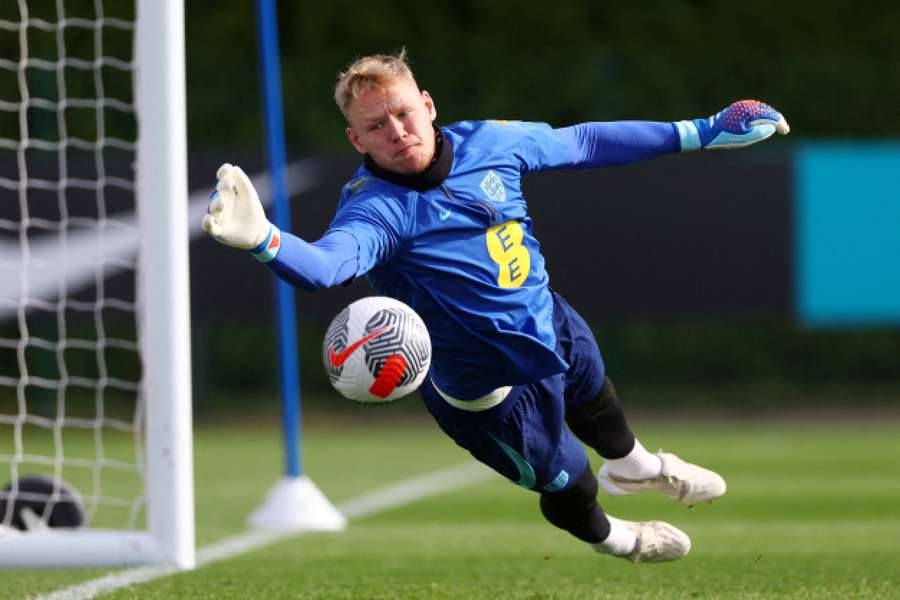 Aaron Ramsdale during training with England
