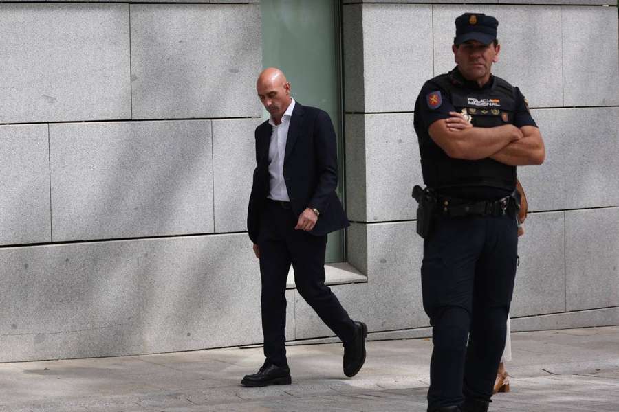Rubiales is pictured after leaving the high court in Madrid