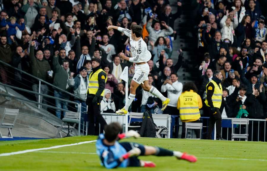 Real Madrid's Gonzalo Garcia celebrates scoring their first goal