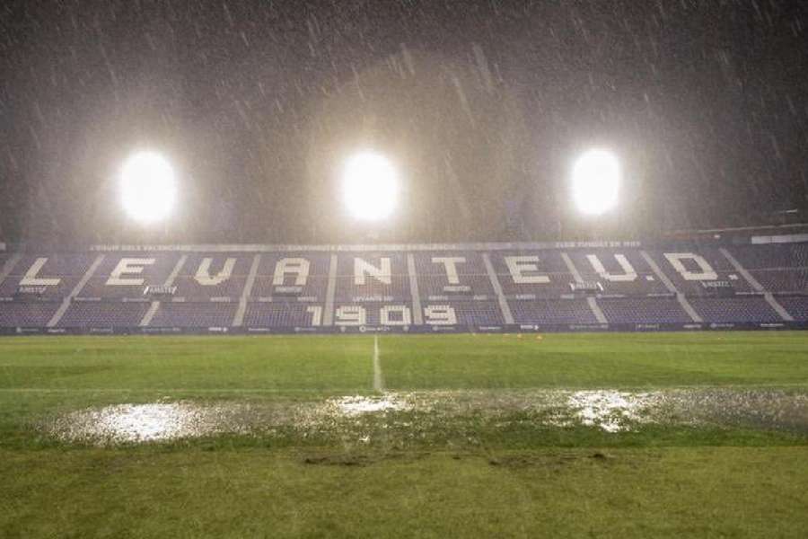 Levante's waterlogged pitch Levante's waterlogged pitch