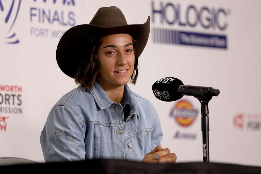 Caroline Garcia le 29 octobre lors de la conférence de presse précédant les WTA Finals.