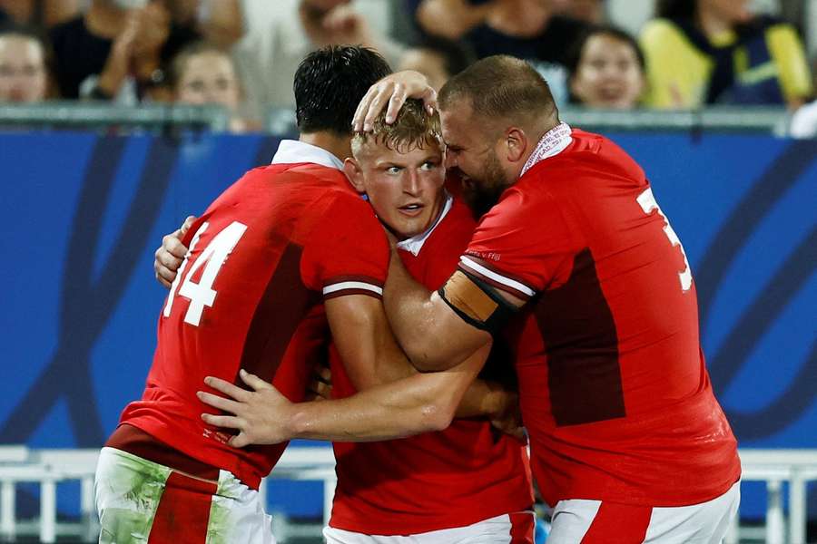 Wales celebrate a try against Fiji in their World Cup opener