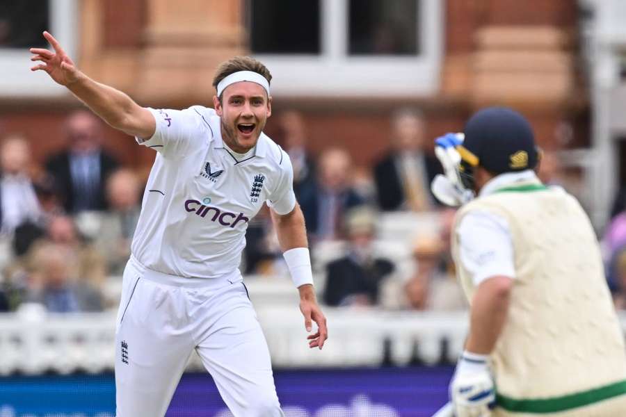 Stuart Broad celebrates after taking the wicket of Ireland's Paul Stirling during the opening day of their Test match earlier this month