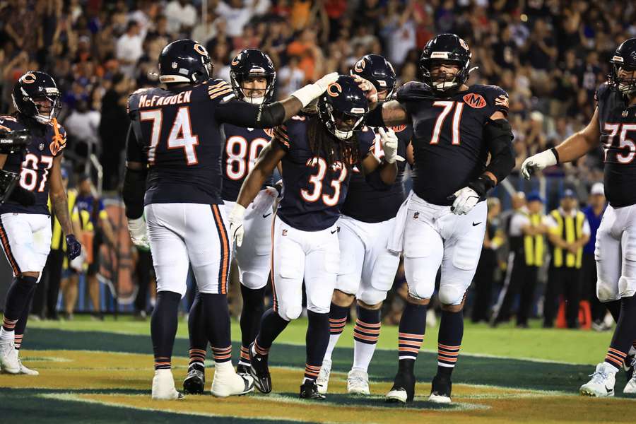 Chicago Bears celebrate after a touchdown Chicago Bears celebrate after a touchdown