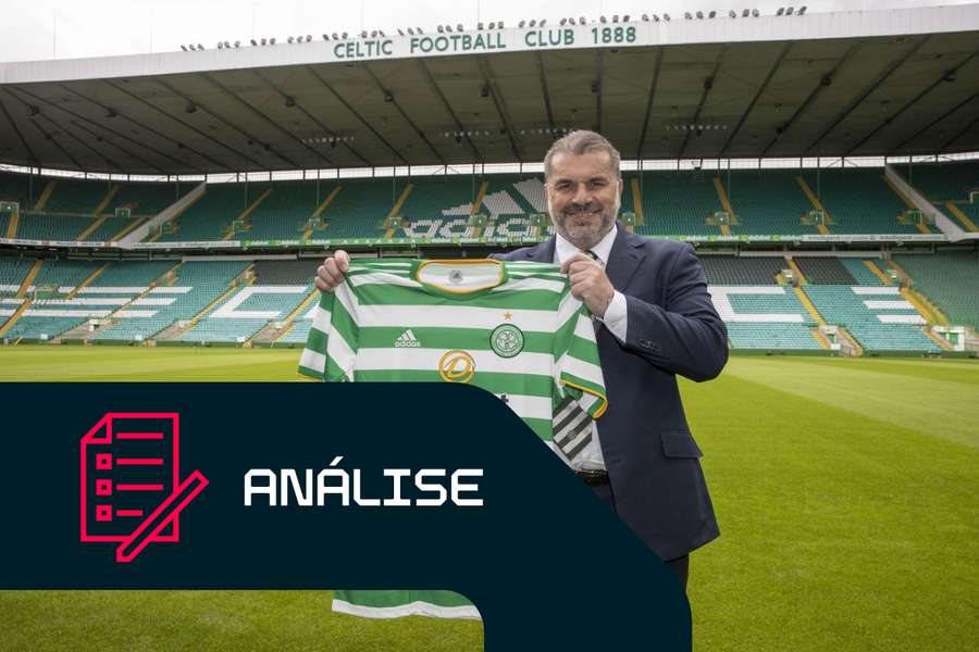 Ange Postecoglou durante a sua apresentação anterior como treinador do Celtic Ange Postecoglou durante a sua apresentação anterior como treinador do Celtic