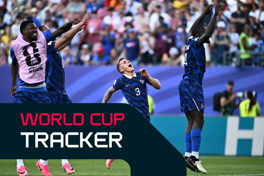 France's Lucas Digne and teammates celebrate after the match as France qualify for the quarter finals of the World Cup. France's Lucas Digne and teammates celebrate after the match as France qualify for the quarter finals of the World Cup.