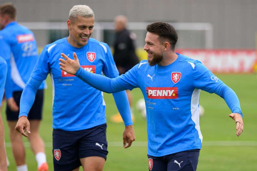 Tomáš Holeš a Vasil Kušej na tréninku české reprezentace
