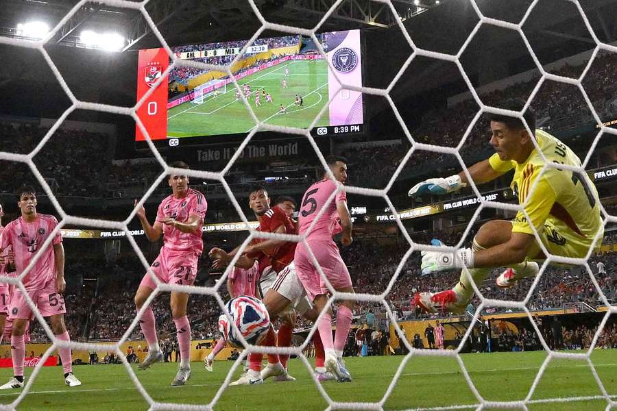 Inter Miami goalkeeper Oscar Ustari makes a save during the opening Club World Cup match against Al-Ahly