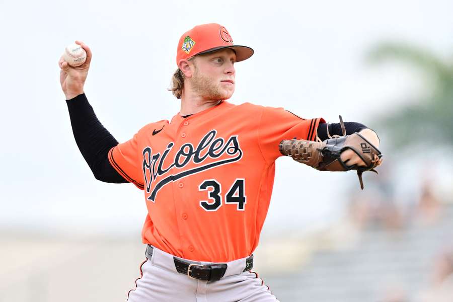 Orioles Shane Baz pitches during 2026 Spring Training