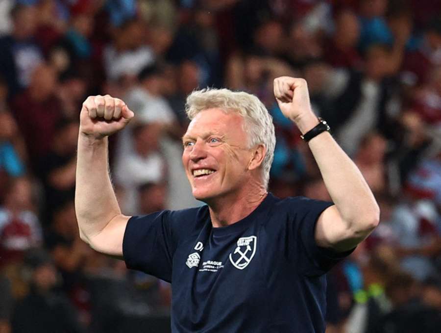 An emotional David Moyes celebrates his first major trophy as a manager