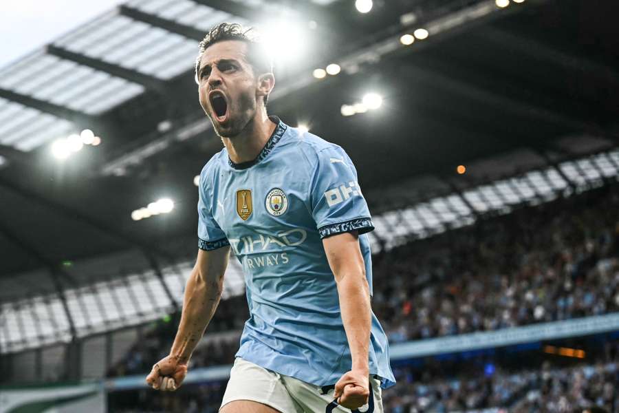 Manchester City's Bernardo Silva celebrates after scoring his team's second goal against Bournemouth