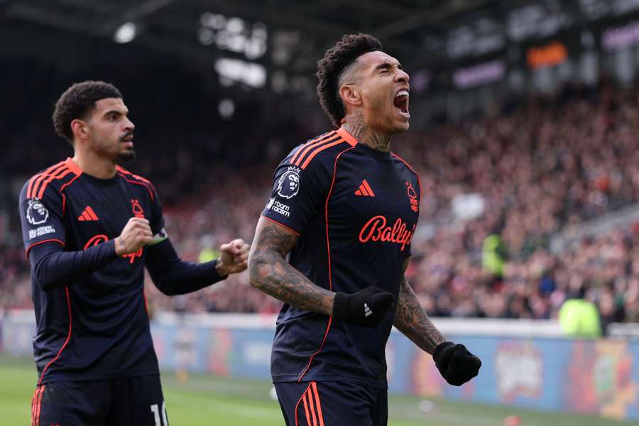 Igor Jesus celebrates after opening the scoring for Nottingham Forest