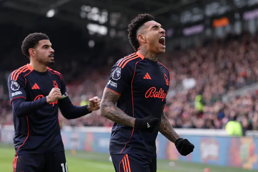 Igor Jesus celebrates after opening the scoring for Nottingham Forest
